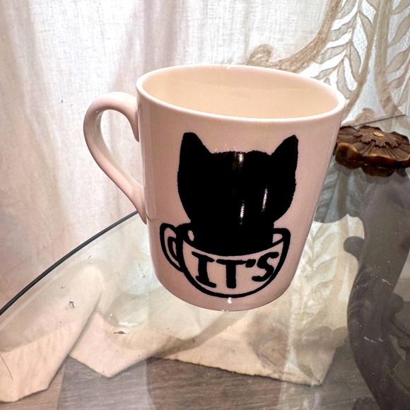 Cat Mug Black & White Small  Coffee/Tea Mug "It's Mine" a Fish Design Inside Cup - Picture 3 of 4